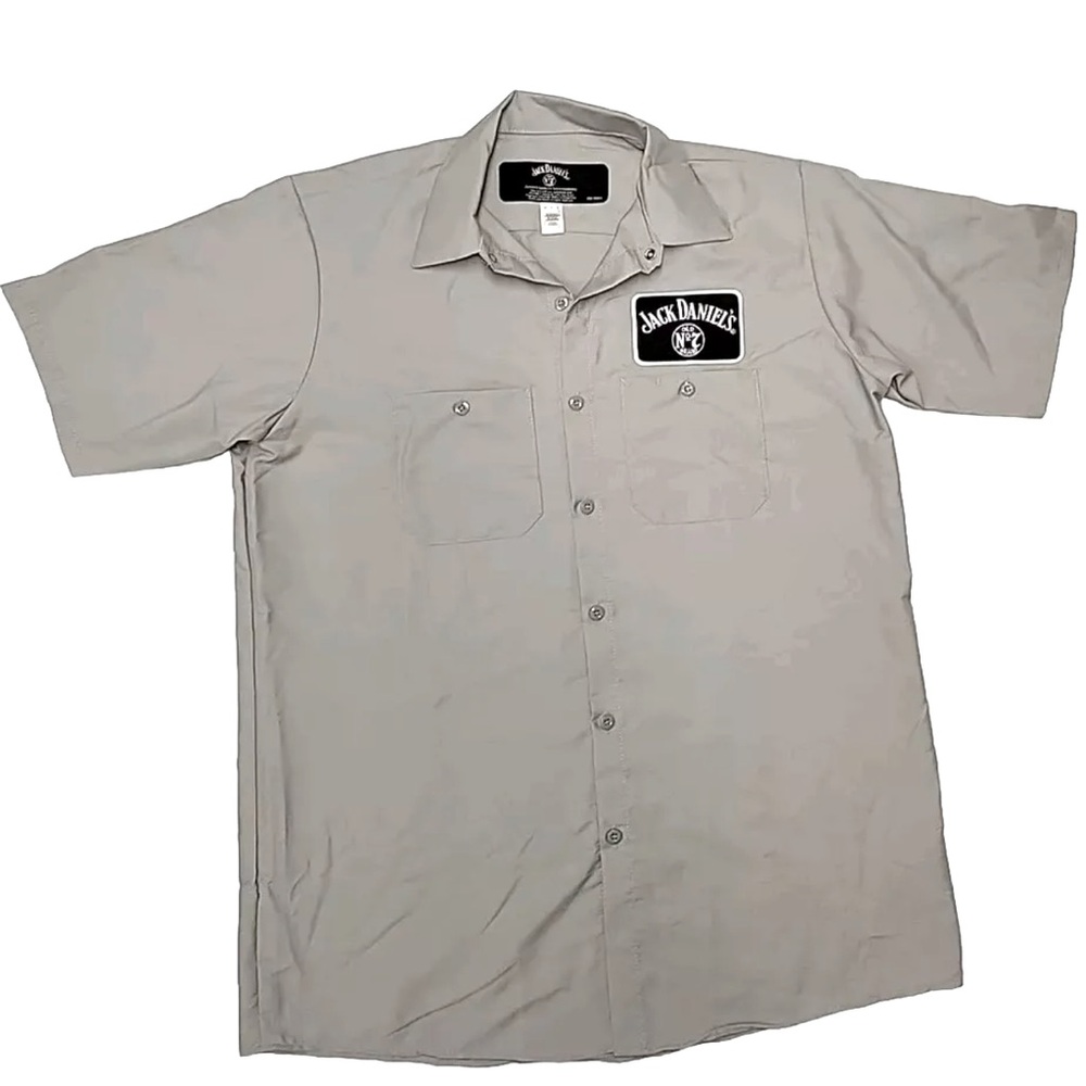 Authentic Jack Daniels Charcoal Gravy Button Up Short Sleeve Shirt Mens SZ LRG
